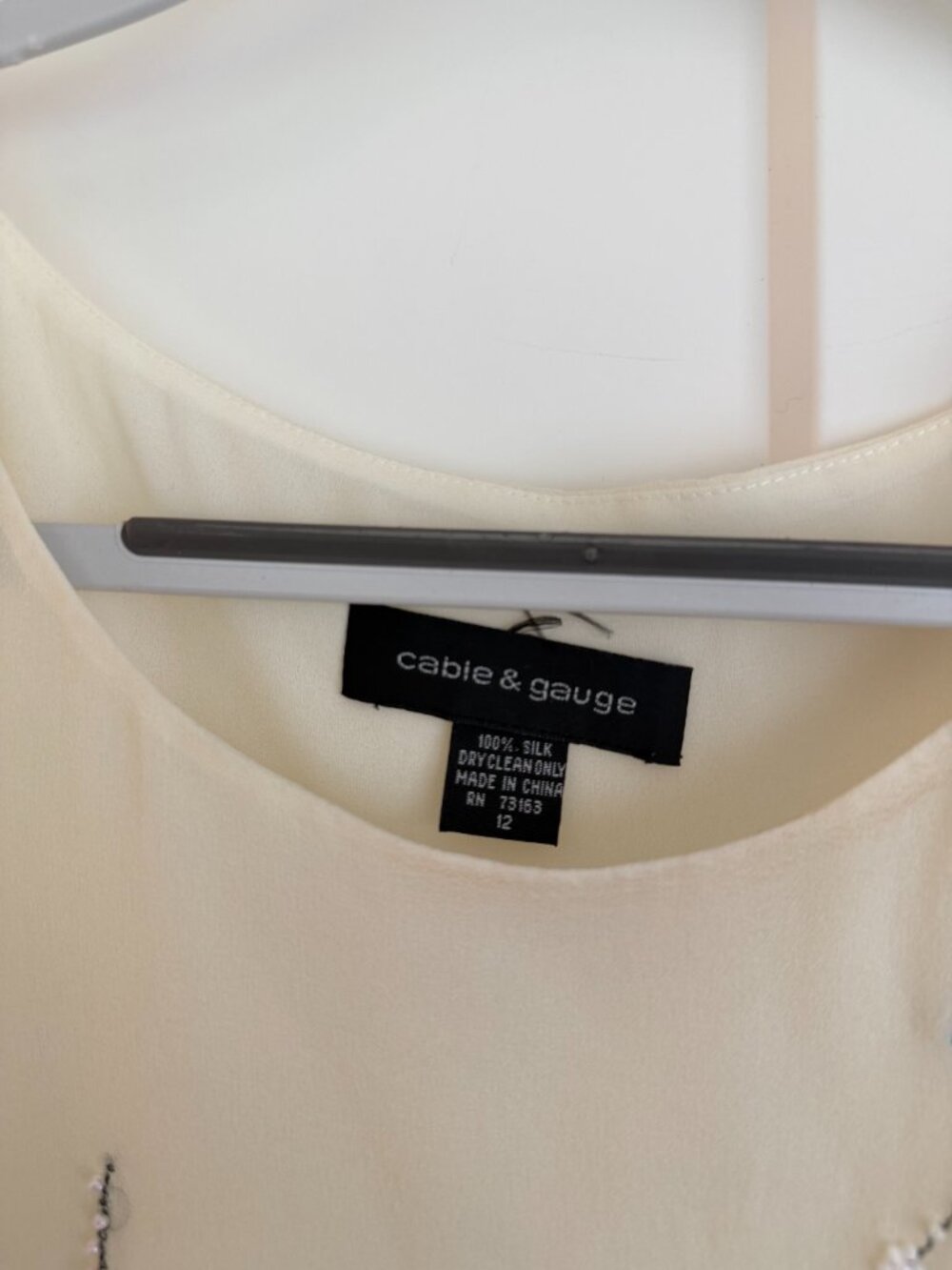 Cable & Gauge 100% Silk Beaded Blouse Ivory Cream Size 12 (Fits Medium) - Picture 3 of 5